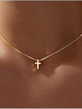 14K Gold Plated Cross Pendant Necklace Dainty Faith Jewelry